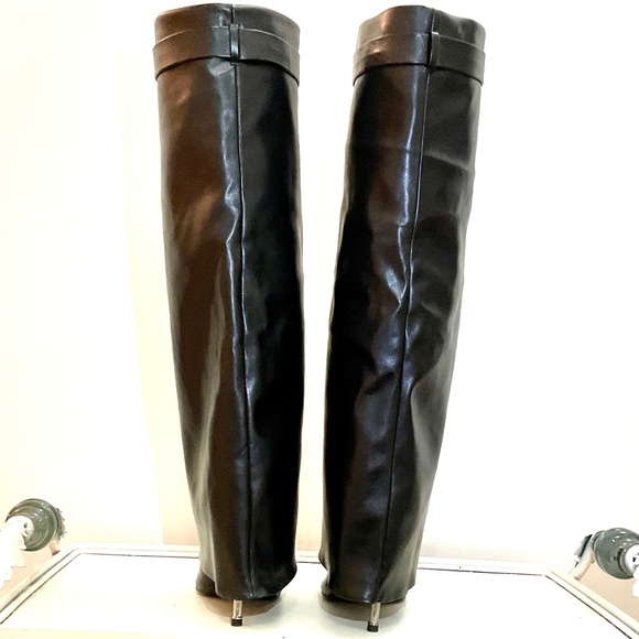 Liliana Black Fold Over Pointed Toe Side Zip Knee High Heel Boots sz 10 - Picture 4 of 16